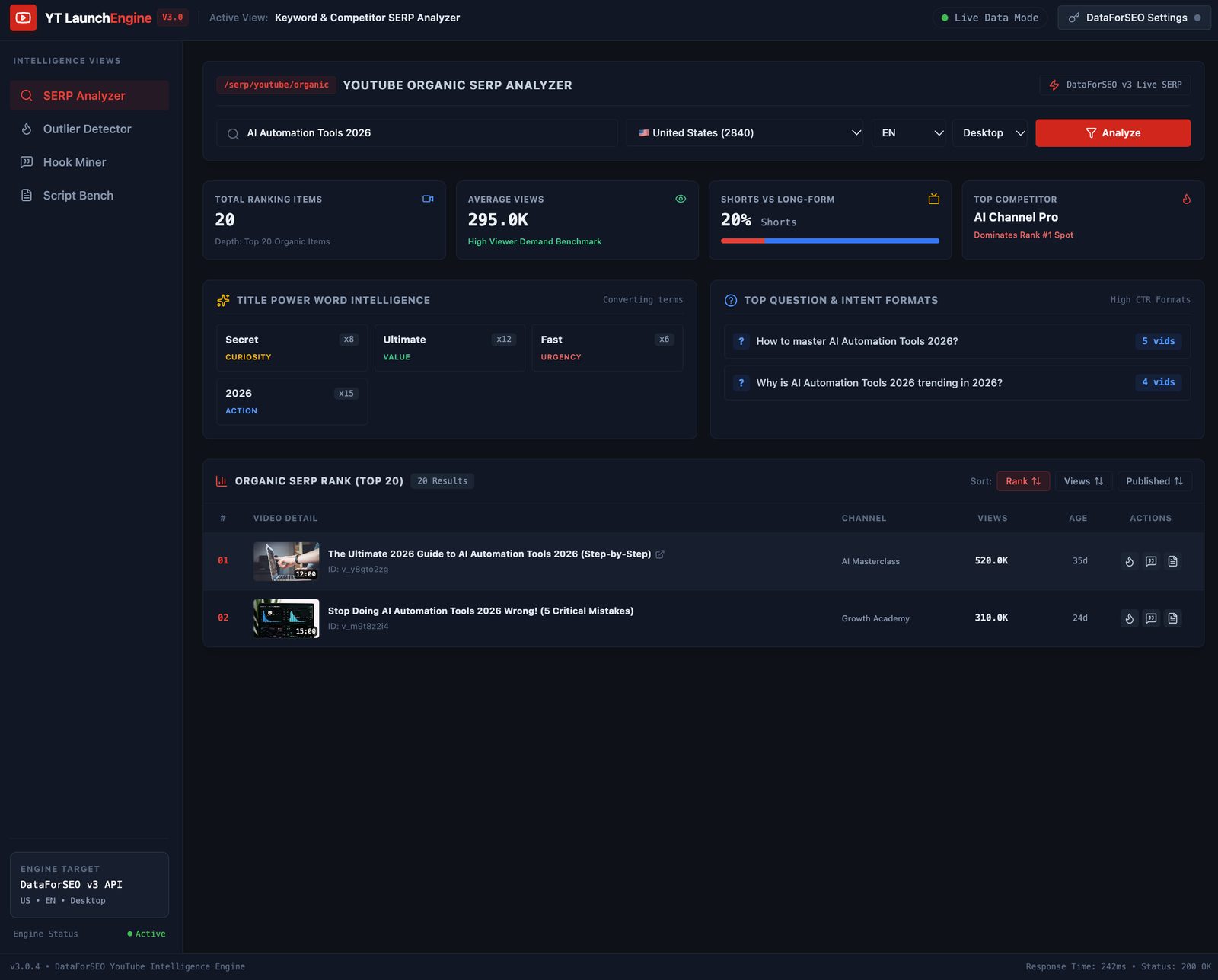 YouTube LaunchEngine screenshot